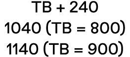 TB + 240 1040 (TB = 800) 1140 (TB = 900) 